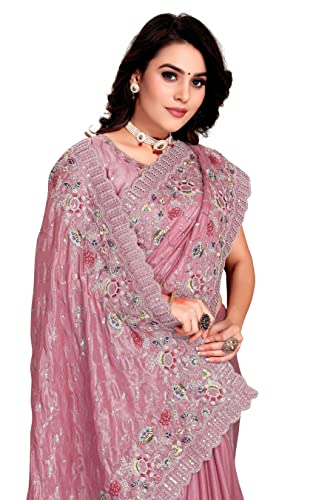 CRAFTSTRIBE Georgette Saree Party Wear White Sari with Unstitched Blouse Piece