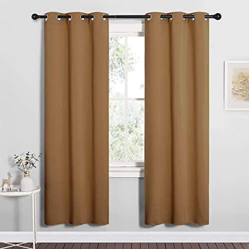Image of NICETOWN Sleek Blackout Curtains 72 inches Length for Windows, Noise Reducing and Block Draft Panels for Door Doorway Laundry Office Luxury Decor Theme (2 Panels, Gold Brown, W34 x L72 -Inch)