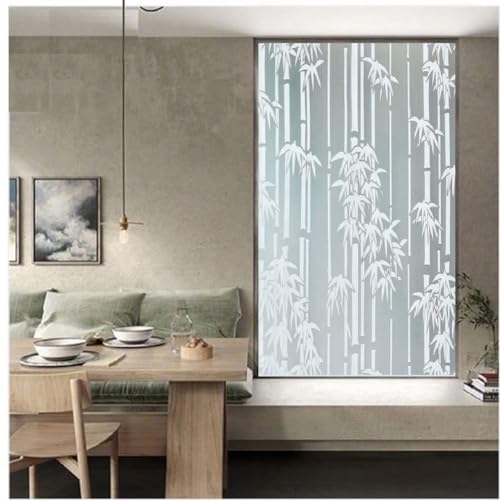 Image of WISDOM Privacy Window Film Frosted Glass Film Glass Film No Glue Anti-UV Window Sticker Non Adhesive for Privacy Office Meeting Room Bathroom Living Room (Bamboo Leaf Frosted, 24 x 72 inch)