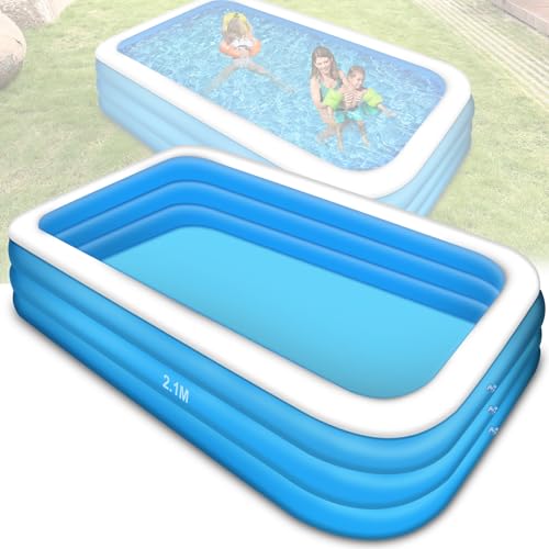GOHOMKIC Piscina Inflable Familiar Grandes, Alberca Inflable para Niños Adultos, 3 Niveles Rectangular, Inflable Piscina...