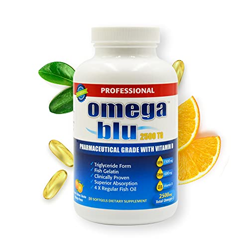 Fish Oil Softgels with Vitamin D, Rich in Omega 3 Fatty Acids, Distilled Fish Oil from Wild Caught Fresh Fish, No Fishy Burps - 30 Softgels - Omega Blu Fish Oil Softgels with Vitamin D, Rich in Omega 3 Fatty Acids, Distilled Fish Oil from Wild Caught Fresh Fish, No Fishy Burps - 30 Softgels - Omega Blu