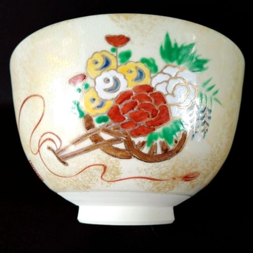 Kyo Ware Kato Goyama Gold Brocade Hand Hanazumi Goshogura Map Matcha Bowl Tea Utensils Matcha Rice Bowl Kiyomizu Ware