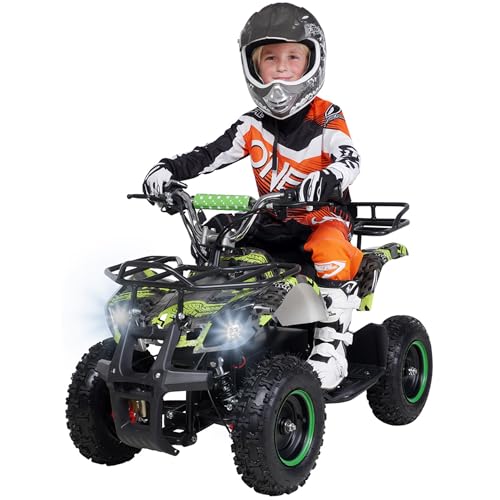 Actionbikes Motors Kinder Quad Elektro ATV Torino | 𝟑𝟔 Volt 𝟭𝟬𝟬𝟬 Watt Motor bis 𝟐𝟒 km/h - Kinderquad - Pocket Quad - Safety Touch Fußschalter - Miniquad - Für Kinder ab 8 Jahren (Grün Polo)