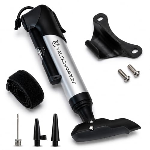 VeloChampion Alloy 9 mini pompa da bici con manometro 120 PSI / 8,2 BAR. Valvole Presta, Schrader e Dunlop, con staffa di montaggio, per MTB, bici da strada ed e-bike (Pompa)