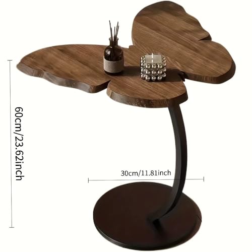 Image of Owme Adjustable Table Stands Couch Side Table, Swivel TV Tray Table, 360 Top Moving C-Shaped End Table, Small Center Table for Home Office Balcony | Storage Organizer (Nut Brown, Butterfly)