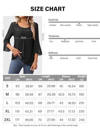 Heersan Camisas para Mujer Elegante Manga 3/4 Cuello Redondo Blusa Suelta Transpirable con Volantes Camiseta Ligera para Primavera Verano Otoño