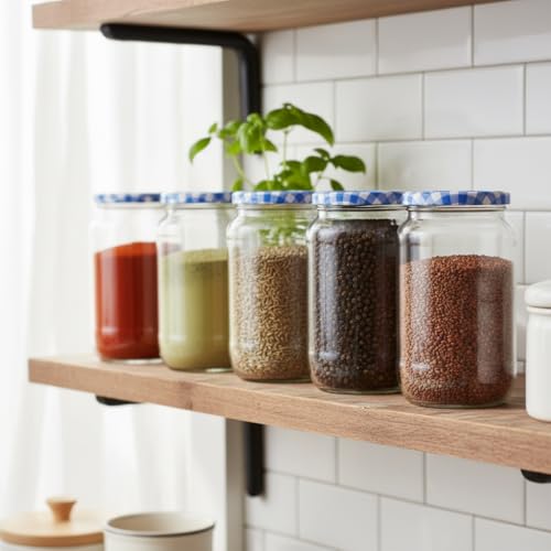 Image of ginoya brothers - Kitchen Glass Jar (1, 1000 ML JAR BLUE CHEX LID)