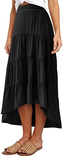 PRETTYGARDEN Women's Ditzy Floral Print Midi Skirt Boho Elastic High Waist Long Skirts for Women Trendy High Low Hem