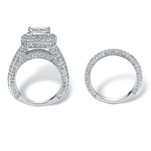PalmBeach Platinum-plated Sterling Silver Cushion Cubic Zirconia Bridal Ring Set Sizes 6-9 Size 62