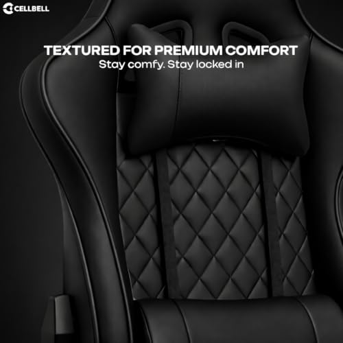 Image of CELLBELL Shadow FT Ergonomic Gaming Chair with Footrest Premium PU Leather 4D Armrests 180 Degree Recline Class 4 Hydraulic Tilt Lock Diamond Design Heavy Duty Base 60mm Wheels (Black)
