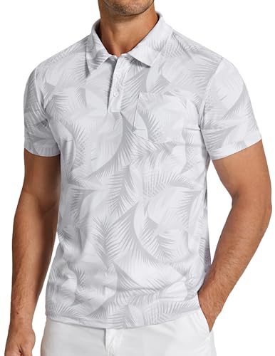 COOFANDY Men's Polo Shirts Short Sleeve Print Performance Golf Shirts Fashion Casual Beach Collared T-Shirts