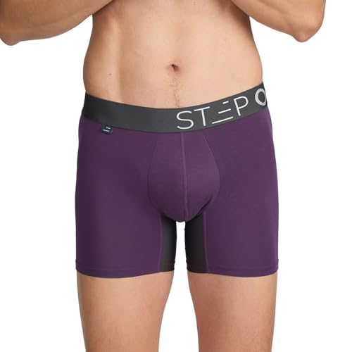 STEP ONE Bamboo Mens Underwear Trunks - Anti Chafing Boxers with 3D Support Pouch, Breathable Moisture Wicking Trunks, No Ride Up Underwear for Men Purple and Grey Large