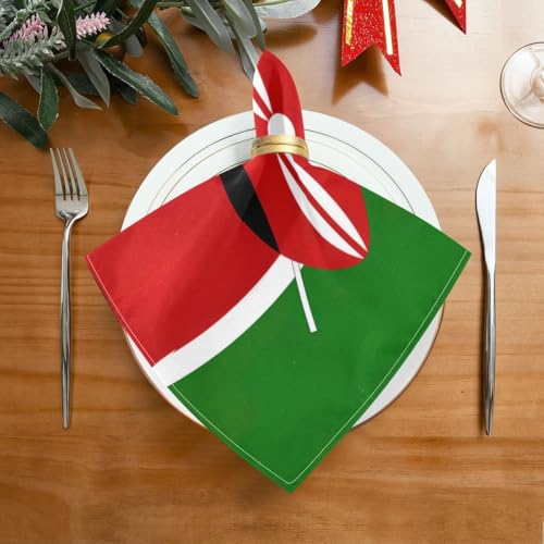Servilleta de tela cuadrada 20 x 20 pulgadas con bandera de Kenya miniatura 2