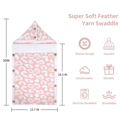 Image of JOOJA Newborn Baby Swaddle Blanket for Boys Girls Essential for Infants 0-6 Months Receiving Blankets Knit Sleeping Bag Stroller Wrap Shower Gift Dusty Pink Cheetah
