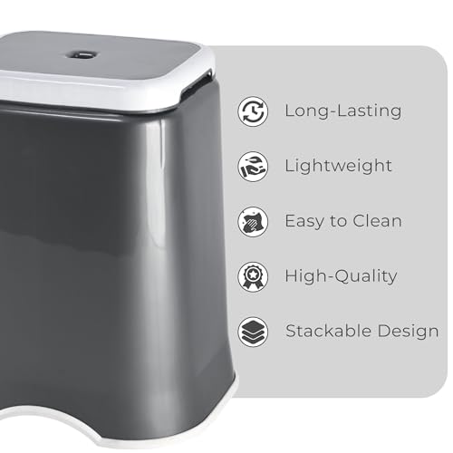Image of Kuber Industries 18 Inch Heavy Duty Plastic Stool for Sitting & Bathing | Durable Anti-Slip Stool Senior Citizen Support Indoor & Outdoor | Multiple Space Use Home /Garden /Bathroom | Grey & White