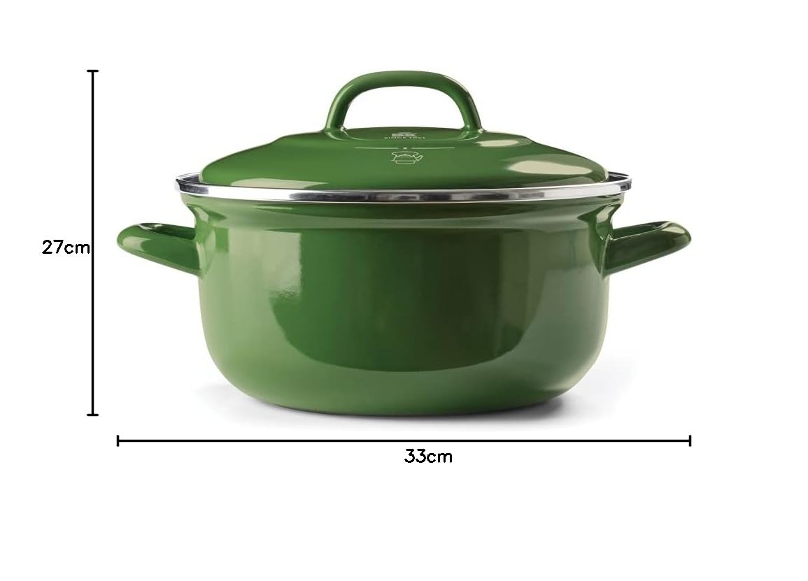 BK Cookware, Indigo Okrągła Emaliowana Brytfanna z Pokrywką - 24 cm/4.2l, Zielona