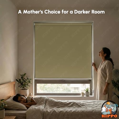 Image of HIPPO No Drill Blackout Blinds for Windows | No Tools, Light & Heat Blocking Blinds, UV Protection, Smooth Chain, Inside Mount, Ideal for Sun Exposed Areas (Euro-Beige, 4FTX5FT)