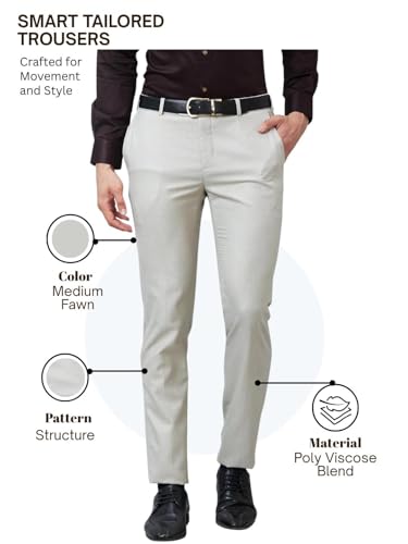 Image of Raymond Men's Poly Viscose Blend Structure Pattern Slim Fit Flat Front Formal Trouser