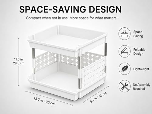 Image of KITCHIVO Multipurpose Storage Rack Organizer with Stainless Steel Pipes | Heavy Duty Plastic Shelf Stand for Kitchen, Bathroom, Laundry & Pantry (White, 2 Layer)