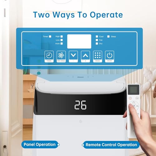 Mobile Klimaanlage 10000 BTU, Klimaanlage Mobil Mit Abluftschlauch, Mobiles Klimagerät Leise 55db, Kühlen&Ventilieren&Entfeuchten, 4 Modi, 2 Geschwindigkeiten, 24- Stunden- Timer, 46 m² Abde-7