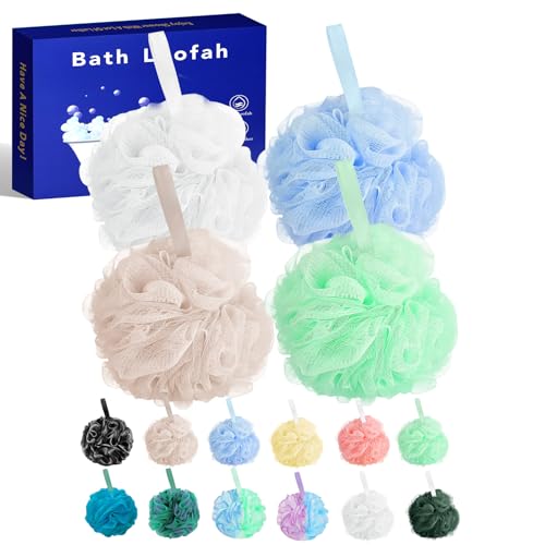 Ufacai loofah Bath loofah Bath Sponge Shower loofahs Shower Sponge for Women and Men Pack of 4 (Grey Green Blue White)