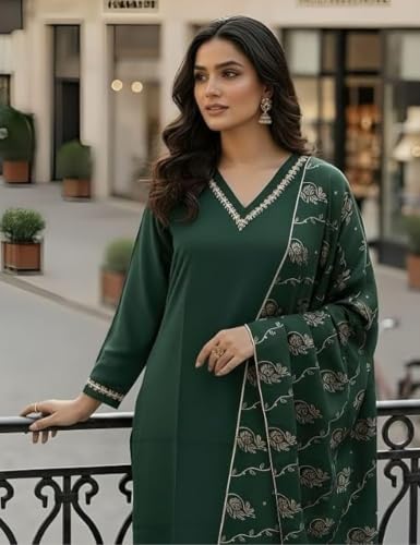 Image of Women's Blue Color Polyester Kurta Set with Pant & Dupatta | 3-Piece Suit
