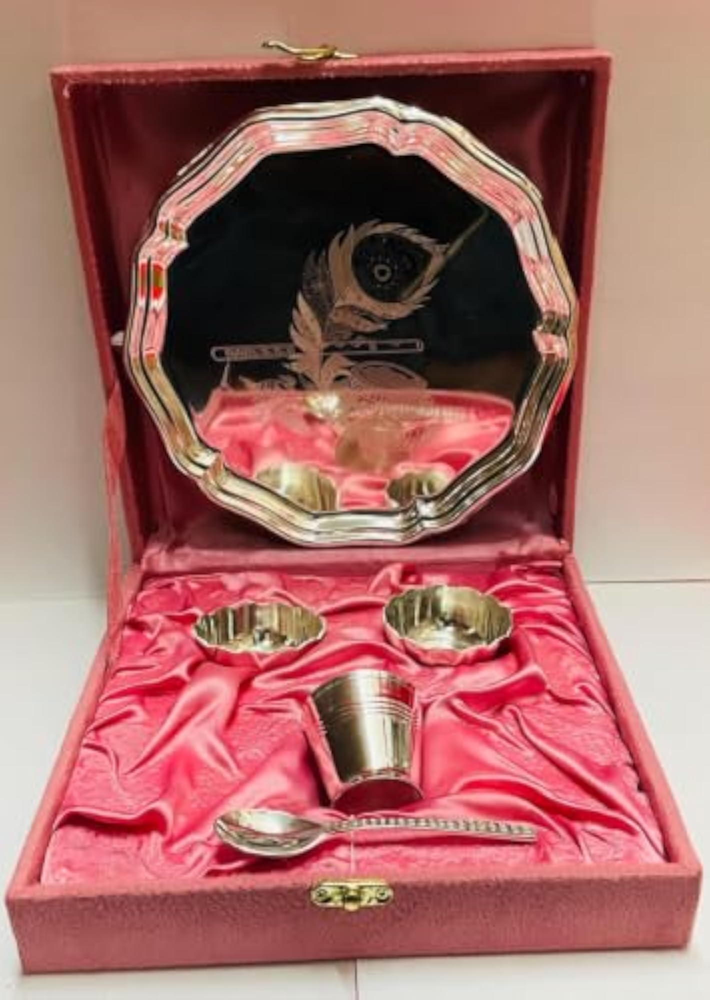 8 Inch Silver Plated Bhog Dinner Set for Laddu Gopal, Gift Box Included