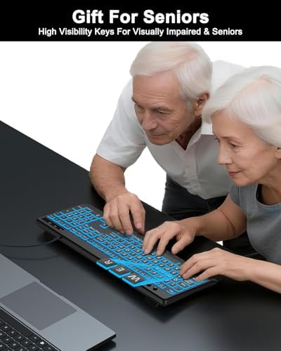 EDJO Large Print Backlit Wired Keyboard,7-Colors Backlight — view 7