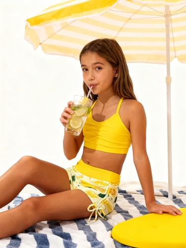 Image of Funnycokid Girls Swimsuit 3 Pieces Zip Rash Guard Bathing Suits Set Kids Bikini Boyshort Summer Swimwear 3-14 Years