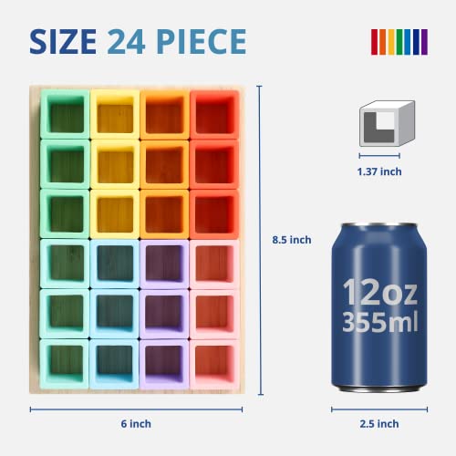 Blue Ginkgo Silicone Rainbow Blocks - Giftable Soft Blocks For Kids | Bpa Free Silicone Blocks | Montessori Blocks, Silicone Rainbow Stacking Toy With Sorting Tray (24 Pc - Pastel) #TOP1