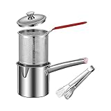 YunJove Deep Fryer Set Cooking Pot Fits All Stovetops Portable Nonstick Heavy Duty Thick Butter Warmer Pot Small Deep Fryer Pot for Fried Foods, with Tongs 1.2L