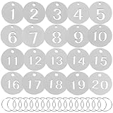 SUPVOX 20 Etiquetas Numeradas de Acero Inoxidable Huecas, Redondas, Resistentes y Prácticas para Llaveros, Equipaje y Organización en Clubes, Gimnasios y Piscinas, Números del 1 al 20