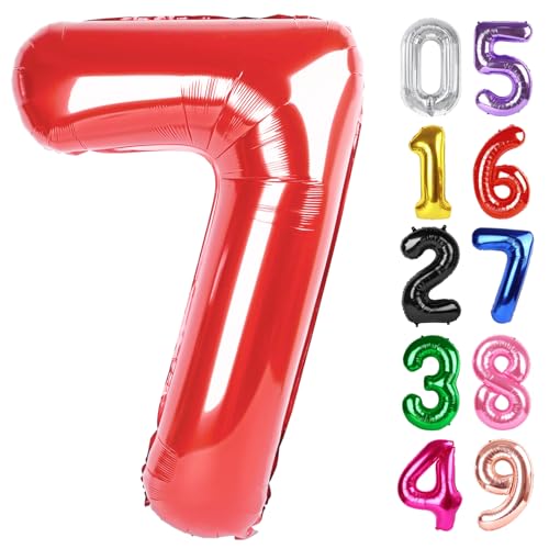 Image of Red Number 7 Balloon 40 Inch, 7th Birthday Party Decorations, Giant 7 Foil Balloon for Party Supplies