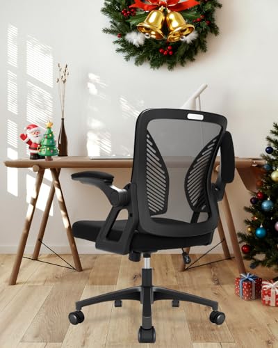 Durrafy Ergonomic Office Chair, Desk Chair with 90° Flip-up Armrests, Lumbar Support & Height Adjustable, Breathable Swivel Computer Chair with Tilt Function, Mid-Back Mesh Chair For Home/Office - Image 3