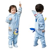 Kids Puddle Suit All in One Waterproof Overalls Toddler Rain Suit for Boys Girls Hooded Rain Coat Rainsuit Cartoon Muddy Suit One Piece Raincoat Hoodie Rainwear for 1-8 Years Light Blue