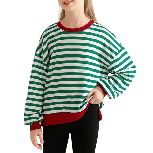 Bkixhv Gestreiftes Mädchen Sweatshirt Grün Weiß Rot 11-12 Jahre