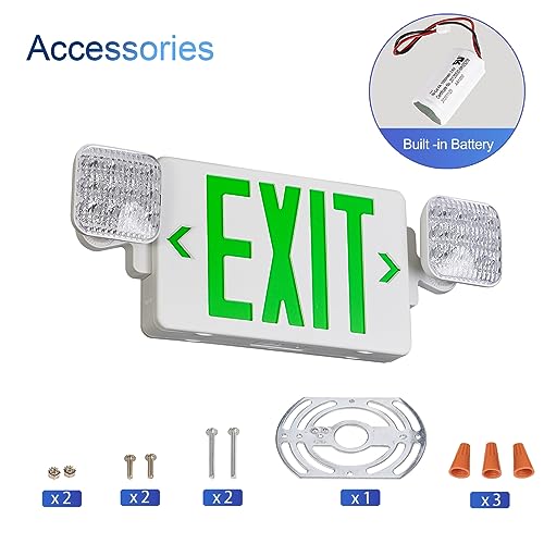 CM MZY Green Exit Sign with Emergency Light, Two Adjustable Square Head,Exit Sign with Battery Backup,US Standards,UL Certified,Exit Sign Combo for Business,AC 120/277V,2 Pack