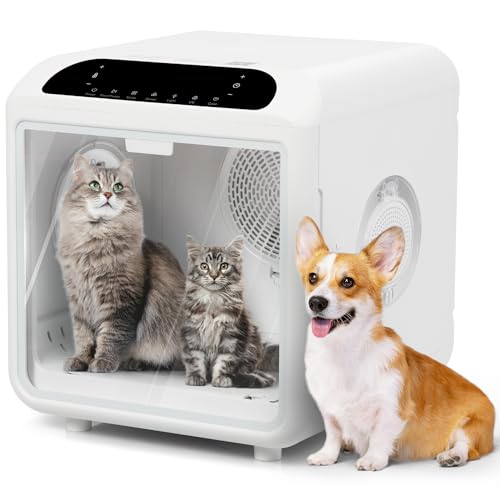 COZIWOW 72L Large Pet Dryer Box, Automatic Ultra Quiet Cat Hair Drying Box with Smart Temperature, Wind and Time Via APP or Touch Panel Control, Grooming Small Middle Dog Blower
