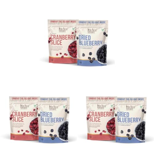 Image of KitchenSmith Premium Cranberry & Dried Blueberry Pack of 6 (250gm Each) | A Perfectly Balanced, Healthy Snack With Sweet, Tangy Flavor & Nutritious Benefits
