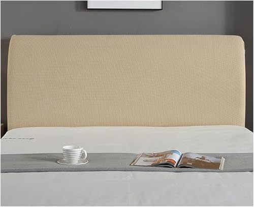 Image of HOMETHREADS Stretchable Lycra /Velvet Headboard Cover | Soft, Dust-Proof & Wrinkle-Resistant Bed Back Protector | Fits Leather, Wooden & Fabric Bedsides | for 6ft to 6.5ft Beds | (Beige, 172x65cm)