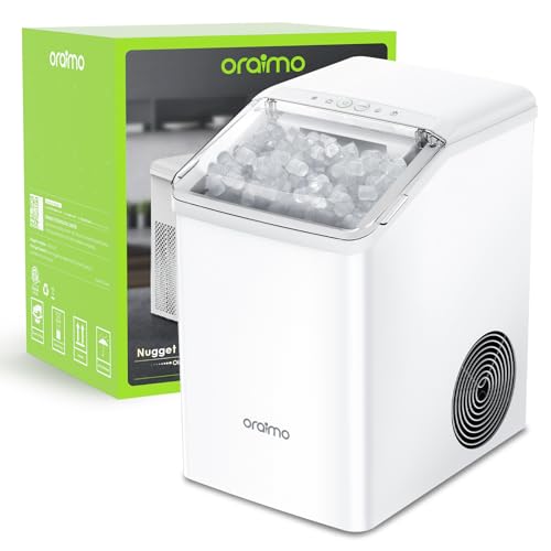 Oraimo Nugget Ice Maker, Ice Makers Countertop, 26 Lbs/Day Tooth-Friendly Chewable Ice with Self-Cleaning & Auto Water Refill, Sonic Pebble Ice Maker Machine for RV, Home and Kitchen, Silver