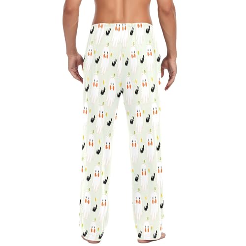 Qilmy Cute Ghosts Bats Men's Cotton Pajama Pants, Lightweight Lounge Sleepwear with Drawstring and Pocket3