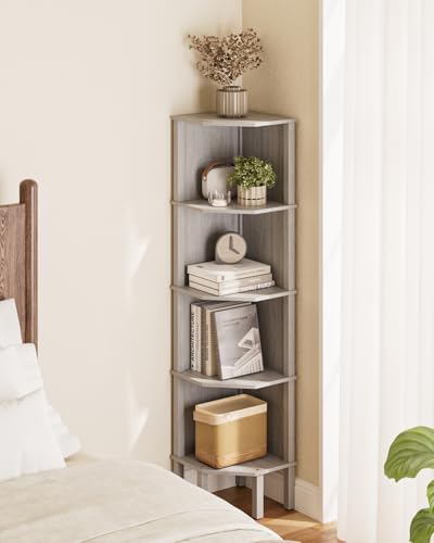 Apetaccat Libreria Angolo con 5 Livelli, Corner Regalo, Piante Regalo, Visualizzazione Aufbewahrungsregal für Wohnzimmer, Ufficio, Camera da letto, 127x29x29cm, Grigio