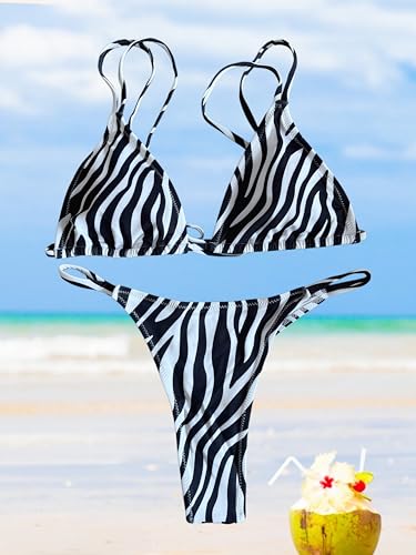 Image of Women's Sexy Thong Bottom Two Piece Bikini Double Shoulder Straps Cute Swimsuit Triangle Bathing Suit