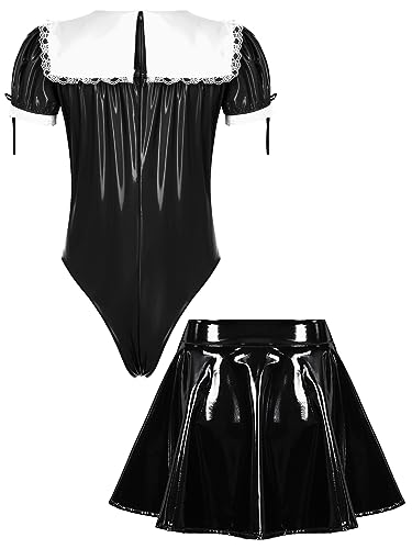 YiZYiF Mens Adult Sissy Print Satin Frilly Lingerie Short Sleeve Babydoll Pamajas Nightdress2