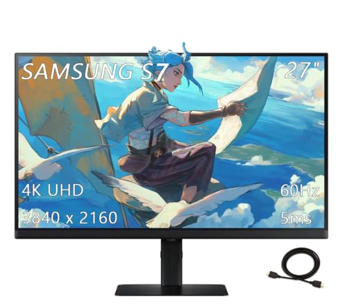 Image of Samsung 27 inch ViewFinity S7 Series 4K UHD Computer Monitor, 60Hz, 5ms, Advanced Eye Care, Easy Setup Stand, Multiple Ports, High Resolution, Black, with HDMI Cable