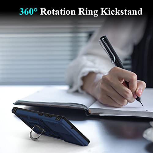 Jdhdl For Galaxy S23 Ultra Case With Slide Camera Cover, Built-In Finger Ring Kickstand, Dual Layer Shockproof Protective Phone Case For Samsung Galaxy S23 Ultra 6.8" 2023 Release (Blue) #TOP6