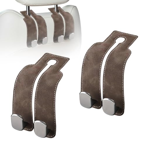 Image of Headrest Hooks for Car, Twinhook Car Seat Hooks for Headrest (Brown 2Pcs) | Leather Car Purse Holder Hooks for Purses and Bags, Universal Car Headrest Hangers Seat Back Organizer for Travel