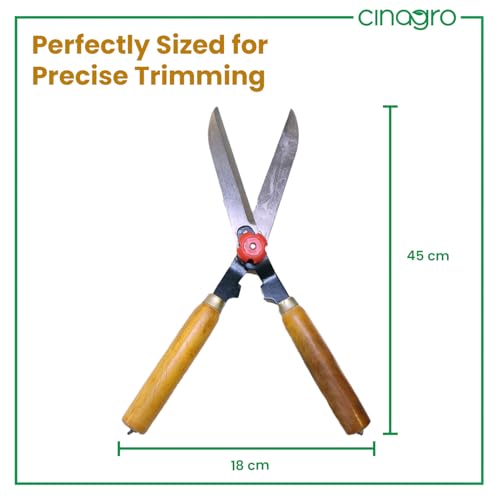 Image of Cinagro Garden Hedge Shears with Wooden Handle, 4mm Thick Heavy Duty Carbon Steel Blade, Comfortable Grip for Trimming, Pruning, Cutting, Hedge Cutter Tool For Lawn, Shrub, Plant Branch Scissors