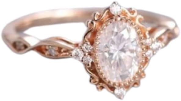 2.50 Ct Oval Cut Diamond Vintage Floral Halo Solitaire Accent Womens Engagement Rings 14K Rose Gold Plated 925 Sterling Silver Handmade Customized Scalloped Anniversary Ring Gift For Her